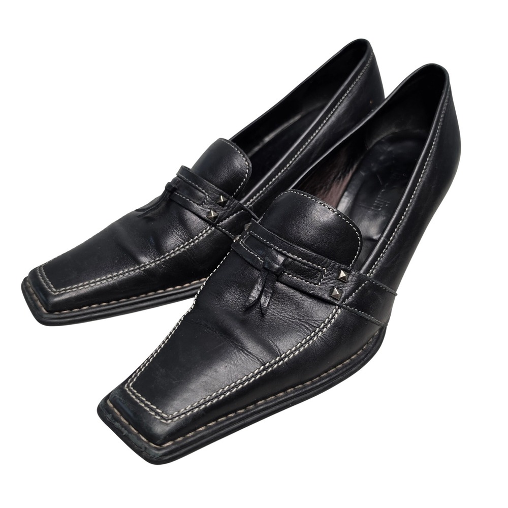 Carla Sellini Heeled Loafers Women 38 Black Leather Square Toe Pump Witchy Boho